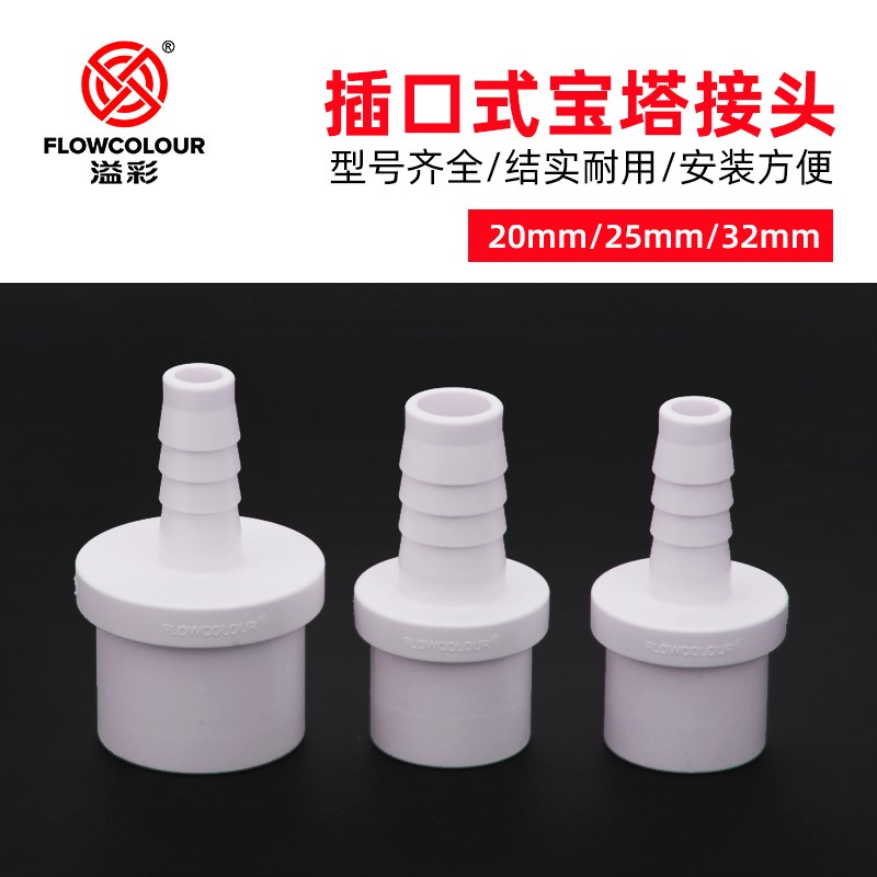 PVC宝塔d头接头软管直接插口快接外丝直通外螺纹水族鱼缸白色