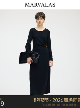 【商场同款】Marvalas2026春季新款连衣裙气质收腰长裙M61U0392
