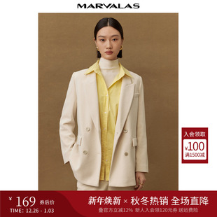 常规双排扣雪尼尔提花西服外套 新品 曼德诗纯色设计感西装 2025冬季