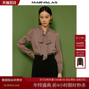 衬衣设计感优雅飘带雪纺衫 曼德诗印花衬衫 气质长袖 新款 女2025冬季
