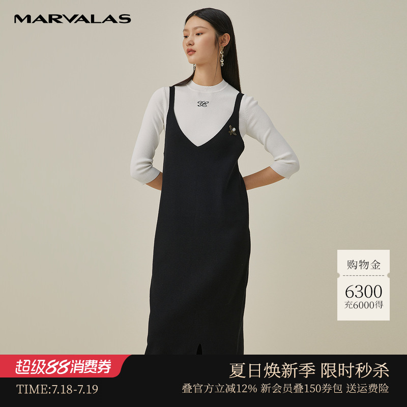 简约开叉吊带裙MARVALAS/曼德诗