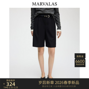 MarvalasA字廓形短裤2026春季新款纯色高腰裤子时尚显瘦休闲裤