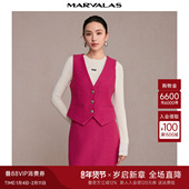 新款 曼德诗短款 马甲2025冬季 纯色绵羊毛混纺小香风设计感马夹外套