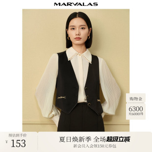 摩登轻奢V领设计感修身 曼德诗短款 时尚 醋酸马甲2025秋季 马夹 新品
