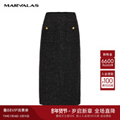 曼德诗小香风半身裙秋季 新款 羊毛花呢编织包臀裙