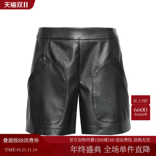 2025秋季 设计感短裤 新款 宽松时尚 女 双色A字版 曼德诗高腰纯色皮裤