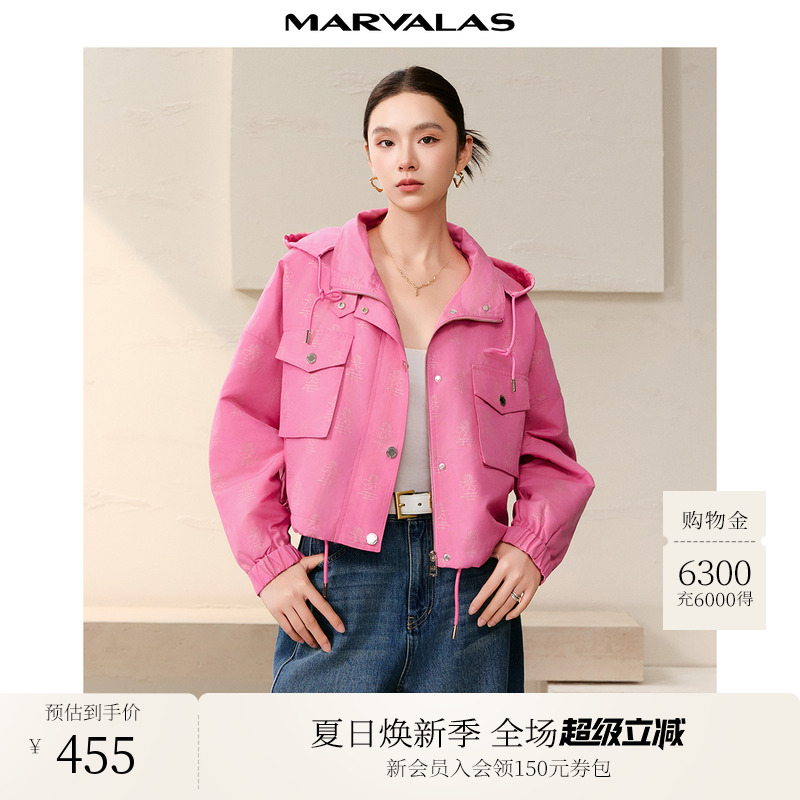 曼德诗通勤撞色印花短款棉服