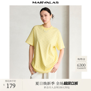 上衣 曼德诗满印全棉T恤女2025夏季 新款 字母菱格时尚 印花短袖