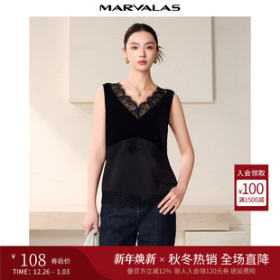 蕾丝雪纺背心简约上衣女 纯色短款 曼德诗设计感吊带2025秋季 新款