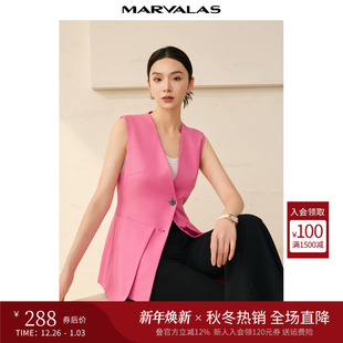 马甲外套女 绵羊毛混纺设计感收腰西装 曼德诗纯色马夹2025秋季 新款