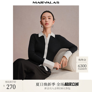 新品 2025秋季 撞色開(kāi)衫 綿羊毛混紡針織衫 上衣打底衫 修身 曼德詩(shī)短款