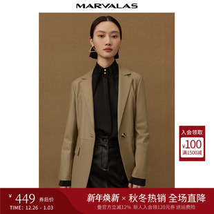 简约纯色气质抗皱时尚 新品 绵羊皮皮衣 外套2025冬季 曼德诗真皮西装