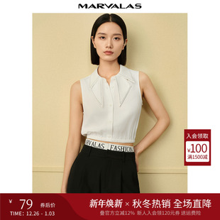 无袖 新品 撞色工艺蝴蝶领雪纺上衣女 背心2025秋季 曼德诗设计感衬衫