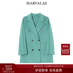 曼德诗山羊绒毛呢外套2025冬季新款气质纯色百搭绵羊毛中长款大衣