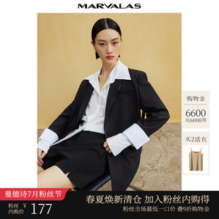 单排扣休闲时尚 曼德诗假两件拼接西装 长袖 新品 西服外套女 2025秋季