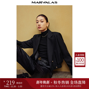 截短式 曼德诗绵羊毛短外套2025秋季 上衣女秋季 翻领西装 夹克 新品