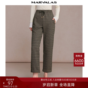 曼德诗仿呢哈伦裤2025秋季新款经典千鸟格纹松紧腰设计休闲长裤女