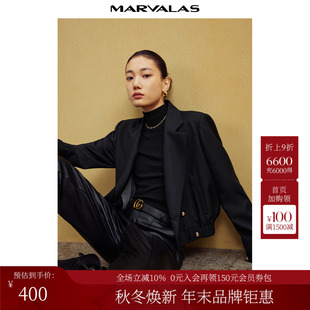 截短式 曼德诗绵羊毛短外套2025秋季 上衣女秋季 翻领西装 夹克 新品
