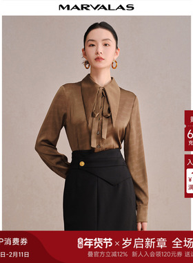 曼德诗衬衫女2025冬季新品字母印花时尚小上衣通勤OL抗皱雪纺衬衣