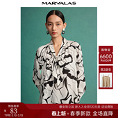 雪纺衫 小衫 2026春季 黑白艺术印花宽松长袖 上衣 新款 曼德诗气质时尚