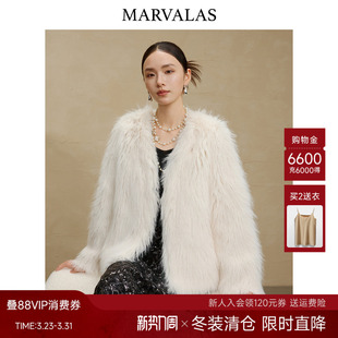 设计感V领纯色气质百搭上衣 新款 曼德诗时尚 仿皮草短外套2025冬季