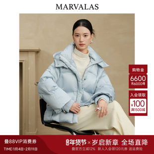 曼德诗短款羽绒服2025冬季新款时尚连帽设计面包服蓬松保暖外套女