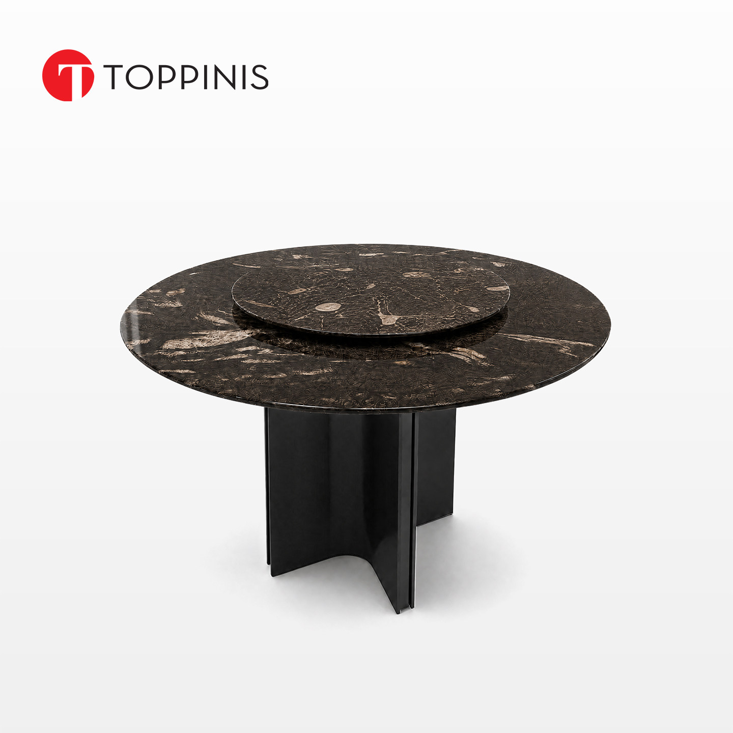 Toppinis意式轻奢大理石圆餐桌带转盘进口高端奢石圆形餐桌大平层