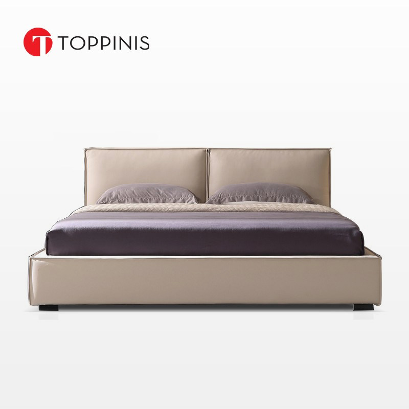 Toppinis豆腐块真皮床头层牛皮主卧婚床意式极简软包1.8米双人床