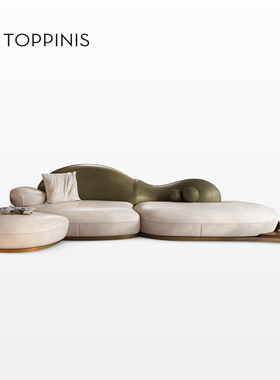 Toppinis别墅客厅高端异形转角真皮沙发意式大平层客厅轻奢皮沙发
