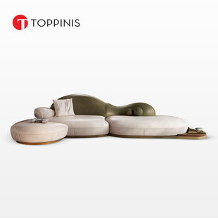 Toppinis别墅客厅高端异形转角真皮沙发意式大平层客厅轻奢皮沙发