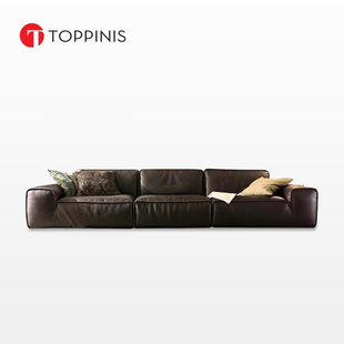 Toppinis意式极简豆腐块真皮沙发别墅大平层高端磨砂皮大黑牛沙发