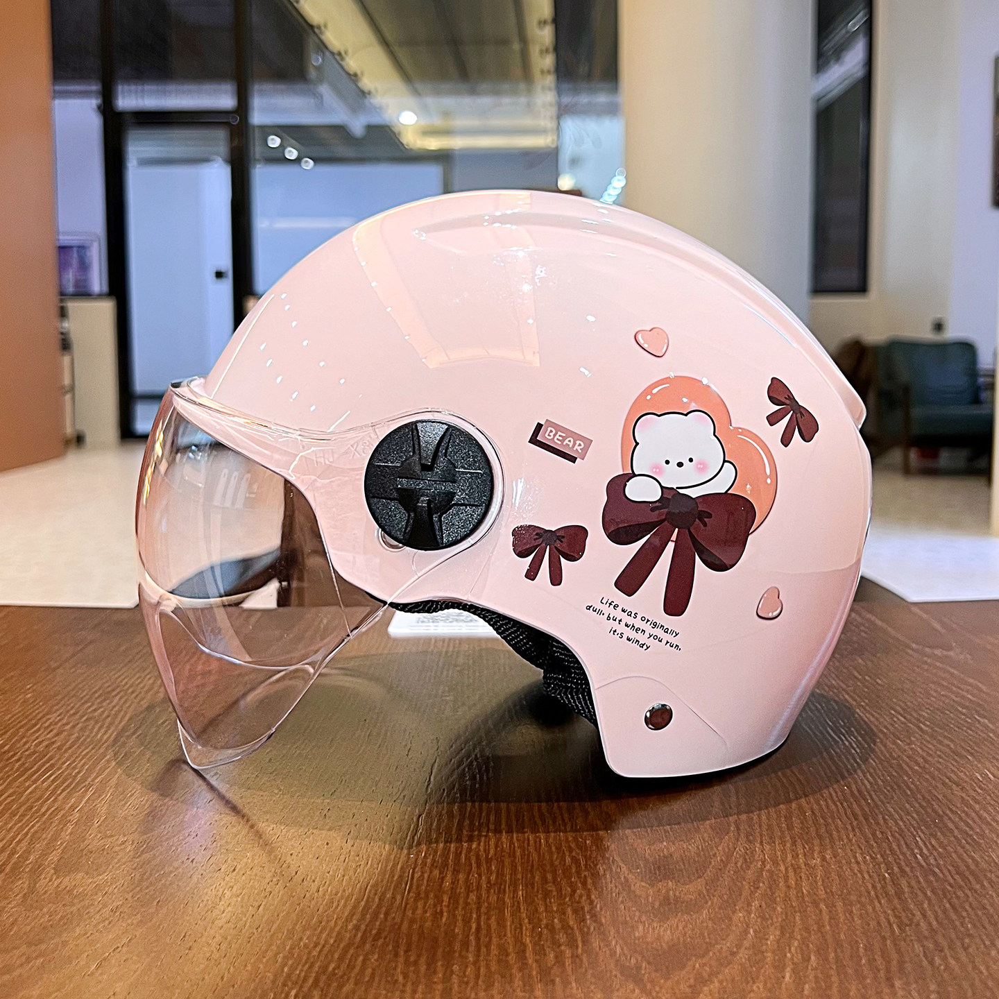 电动摩托车头盔3C认证半盔男女四季通用卡通小熊防晒可爱型安全帽