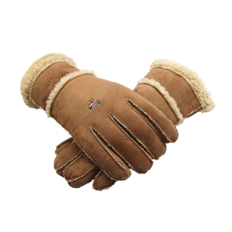 【官网正品】HUMAN WEEH加厚麂皮绒分指手套冬季保暖防风手套毛绒