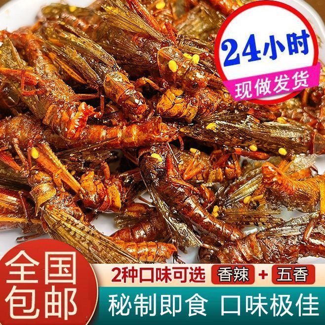 新鲜蚂蚱油炸即食酥脆开袋即食蚱蜢零食香辣虫子熟食低脂养生零食