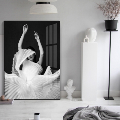 舞蹈女孩黑白摄影装饰画大幅挂画客厅玄关沙发背景画餐厅挂画