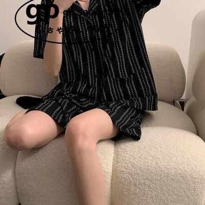 日本gp斑马纹睡衣男女士纯棉短袖