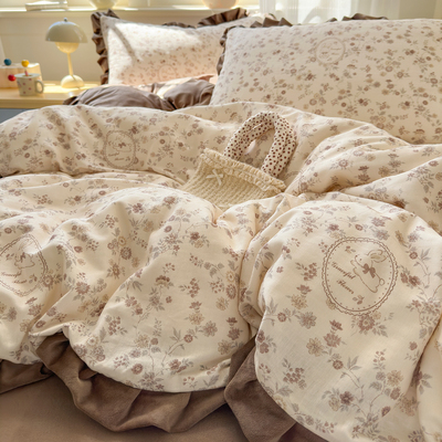 韩式纯棉双层纱牛奶绒四件套