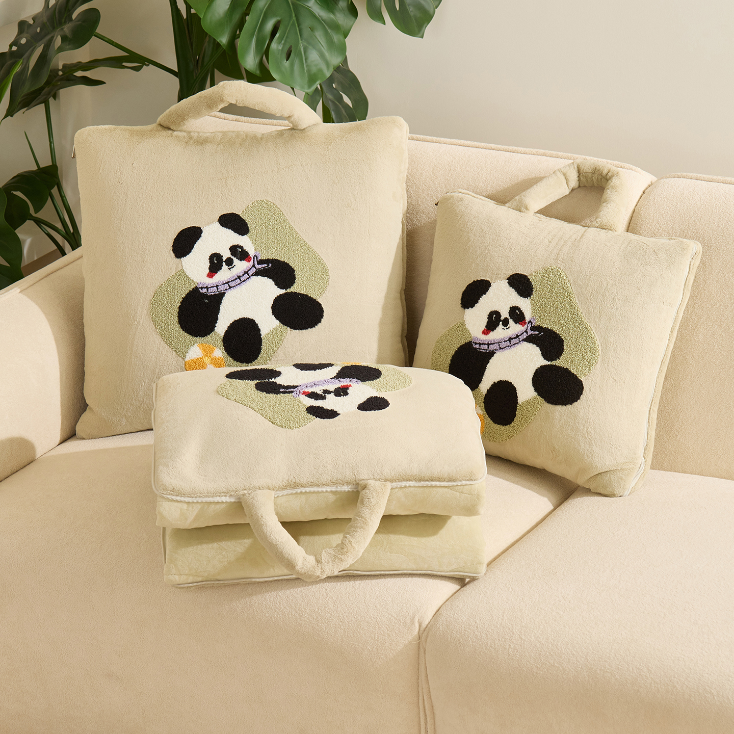 加厚卡通熊猫抱枕被子2025新款