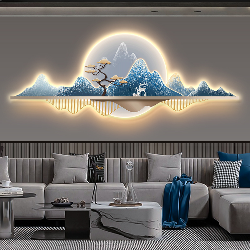 大气简约壁画灯画客厅装饰画现代轻奢高级感山水画沙发背景墙挂画