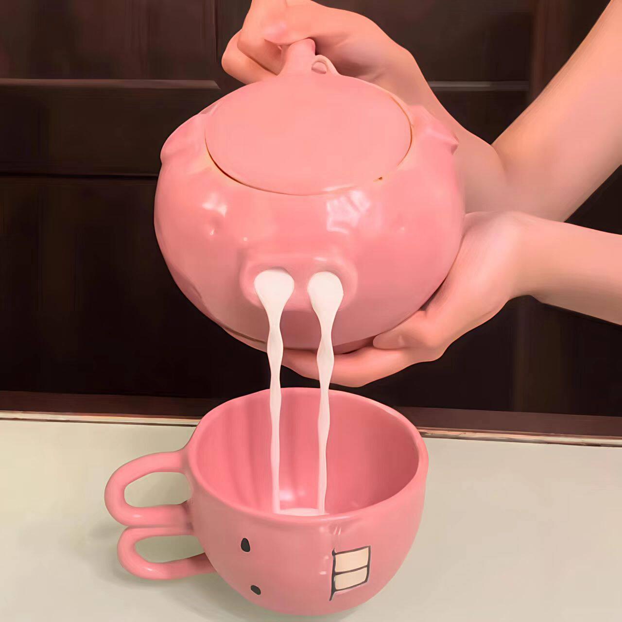 创意搞怪猪猪茶壶陶瓷水壶猪鼻壶新型年轻人泡茶壶2026新款牛奶杯