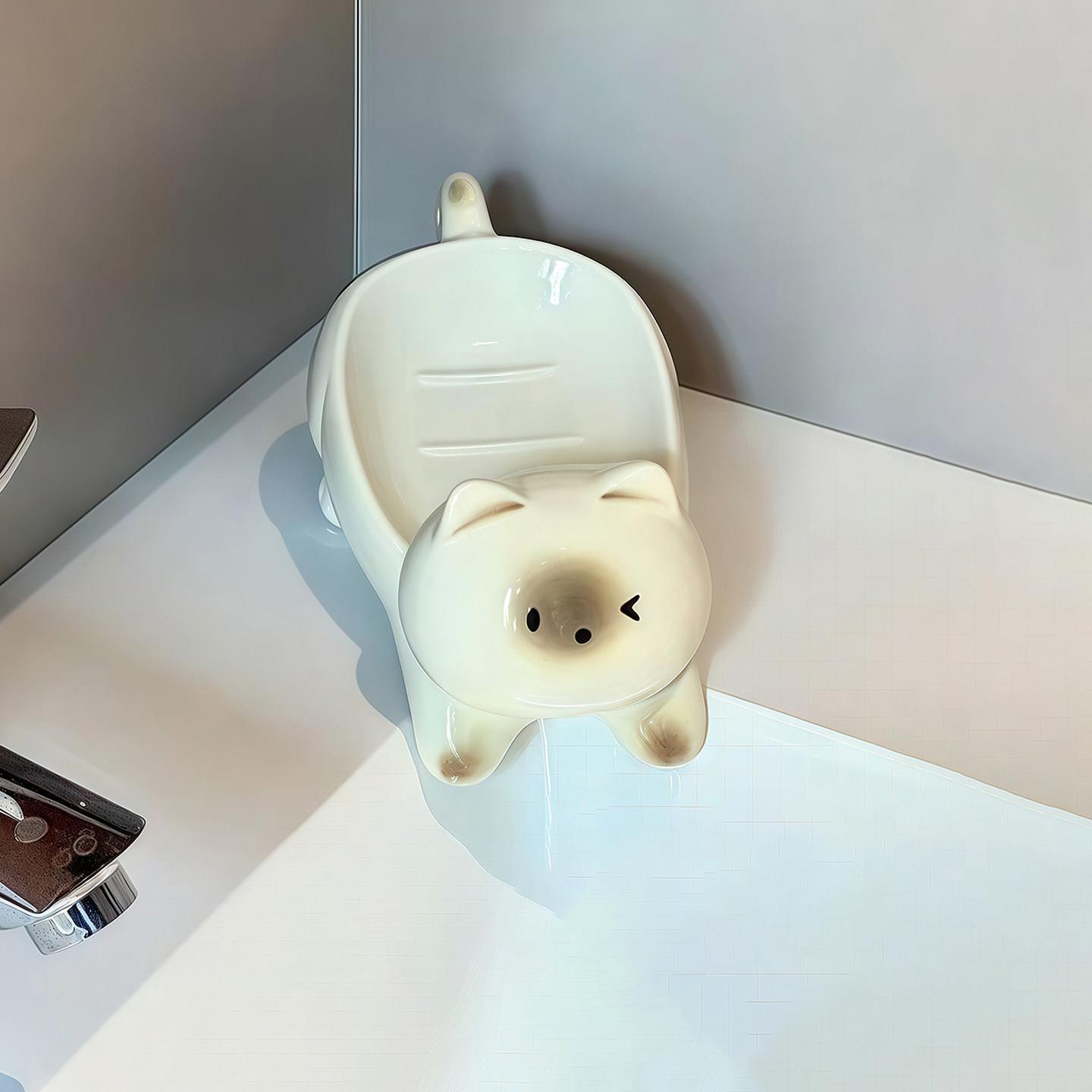 可爱猫咪肥皂盒陶瓷沥水洗漱台台面皂碟卫生间浴室家用可爱新款