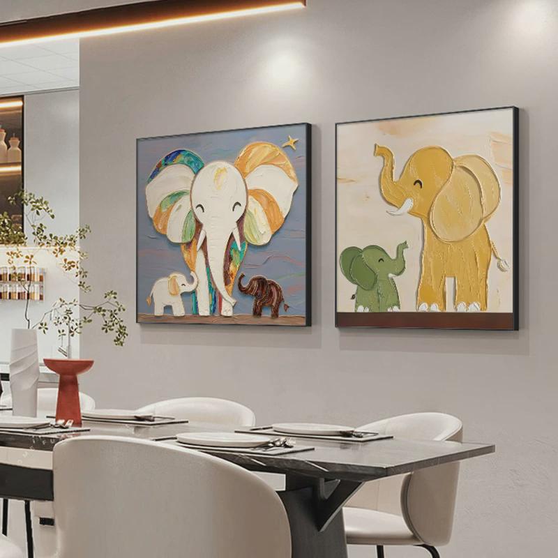 正方形大象餐厅装饰画卡通动漫动物卧室床头挂画现代简约客厅挂画图片