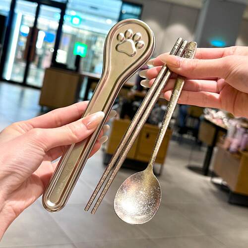 纯钛可携式餐具筷子叉勺三件套装一人用上班收纳餐具盒学生上学专