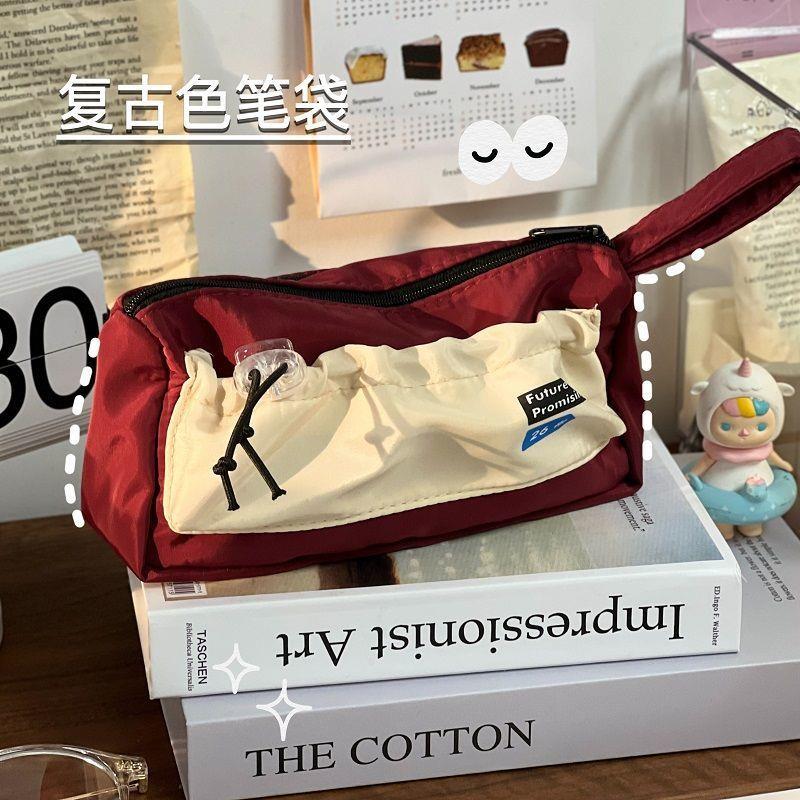 复古笔袋ins风简约小学生女孩初中文具盒铅笔盒女生大学生文具袋~