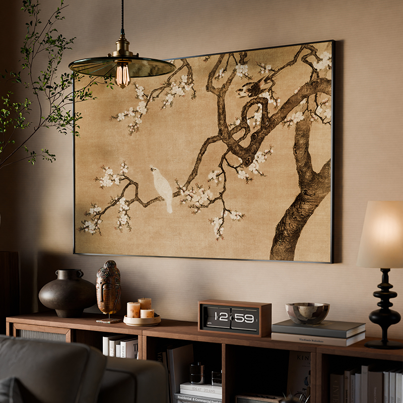 2024新款法式中古中国风古画客厅装饰画餐边柜挂画横版茶室新中式