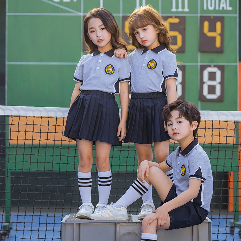 幼儿园老师园服夏装运动服英伦风短袖T恤套装小学生校服老师