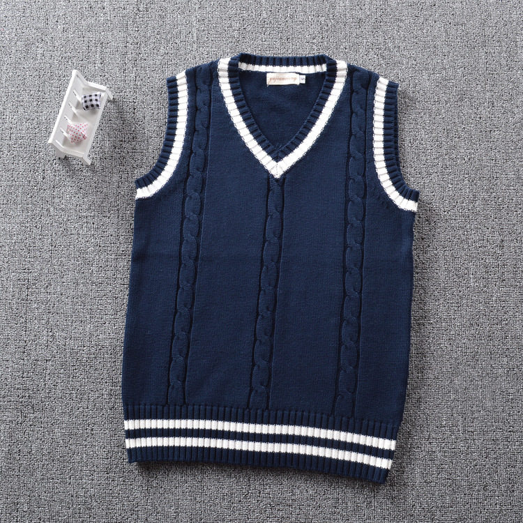 现货 学院英伦风JK制服V领男女麻花间色背心校服毛衣马甲针织衫