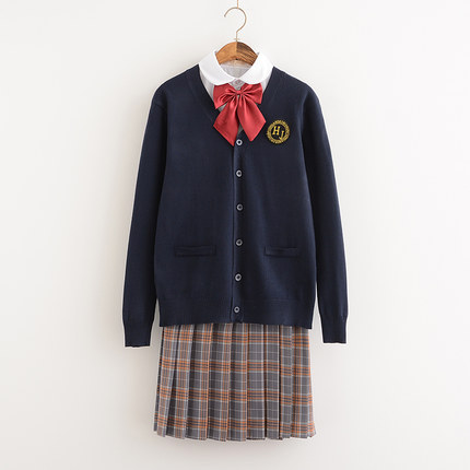 韩国jk制服长袖秋冬圆领衬衫百褶裙针织毛衣外套装运动会班服校服