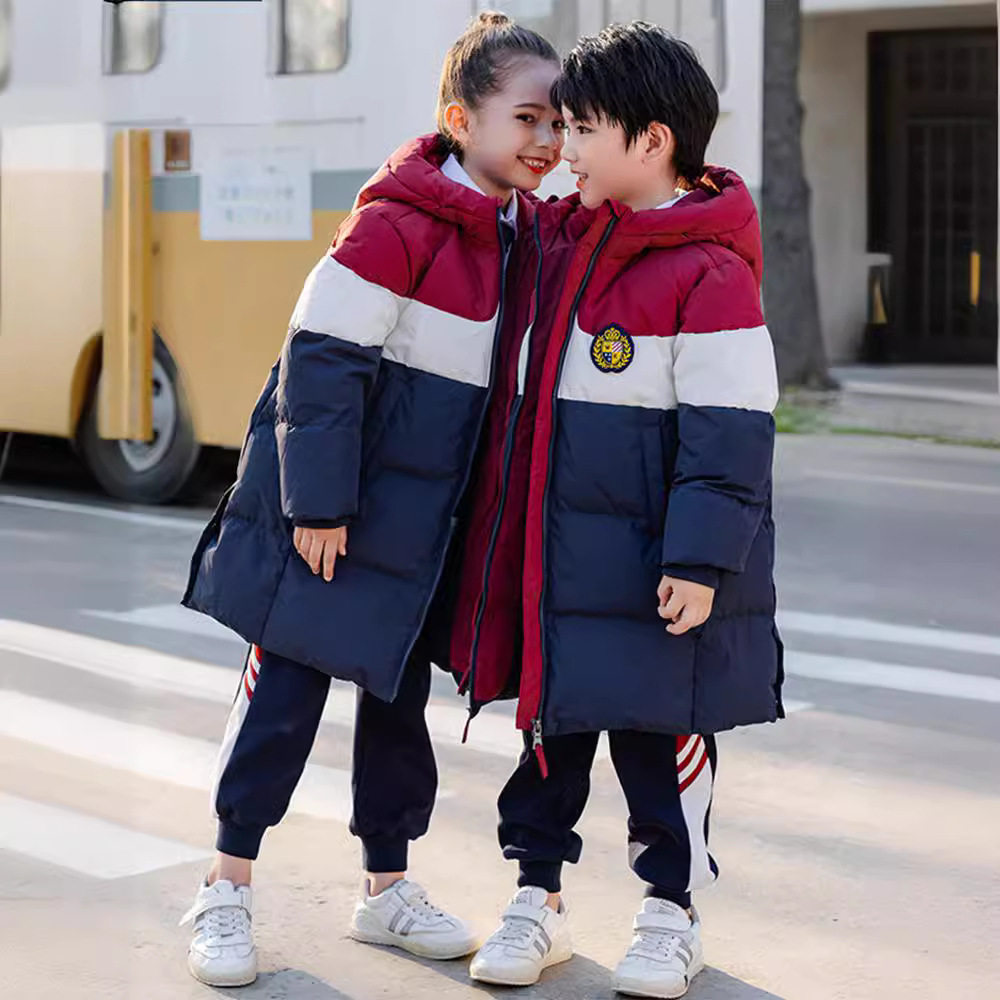 儿童加厚中长款棉服外套幼儿园园服冬装中小学生校服神器班服2023
