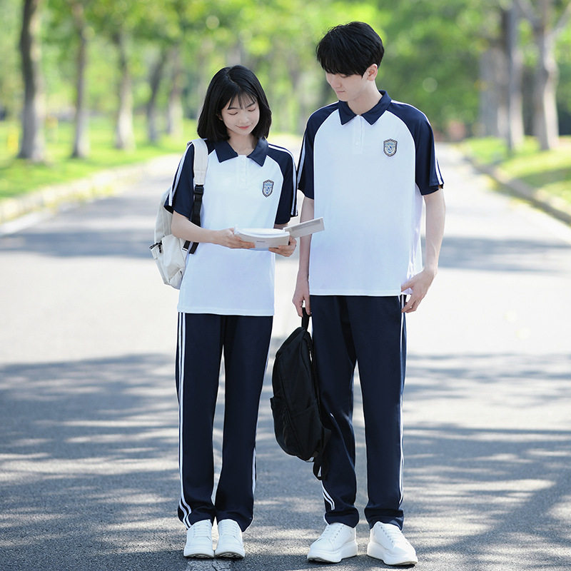 毕业照班服初高中夏季套装英伦学院风短袖POLO衫小学生六年级校服
